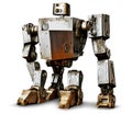 Broken vintage giant robot made of recycled metal, isolated, AI generated