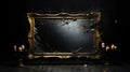 Broken vintage mirror in a frame on a dark background