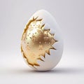 Broken white Easter egg with golden part. Generative AI Royalty Free Stock Photo