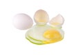 Broken white egg and one whole egg on white background isolated close up Royalty Free Stock Photo