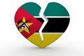 Broken white heart shape with Mozambique flag