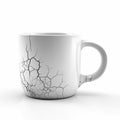 Broken white mug, cup with cracks isolated on white, symbol of broken hopes,