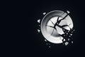 A broken white plate on a black background. Space for text. Royalty Free Stock Photo