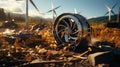 A broken wind turbine that has fallen Royalty Free Stock Photo