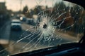 Broken window of a car. Hole in the glass. Need car insurrance. Royalty Free Stock Photo