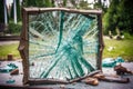 broken window frame with jagged glass edges