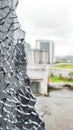 broken window glass closeup. view from broken window. shattered window glass. Cracked window glass Royalty Free Stock Photo