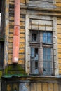 Broken window in old wooden house very sharp