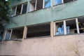 Broken windows on abandoned factory in Romania Royalty Free Stock Photo