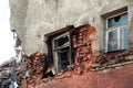 Broken windows in an abandoned house. Broken window in close up Royalty Free Stock Photo