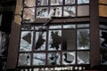Broken windows in residential buildings in the city of Bucha in the Kyiv region after the Invasion of Russia in Ukraine