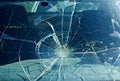 The broken windshield in the car accident