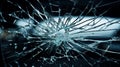 Broken windshield of a car. A web of radial splits, cracks on the triplex windshield. Broken car windshield. Generative AI