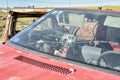 Broken windshield. Old damaged cars in the junkyard. Car graveyard Royalty Free Stock Photo