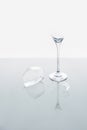 Broken wineglass on reflecting table Royalty Free Stock Photo