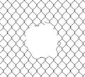 Broken wire mesh fence. Rabitz or chain link fence with cut hole. Torn wire pirson mesh texture. Cut metal lattice grid Royalty Free Stock Photo