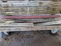 broken wooden bench in early spring. Royalty Free Stock Photo