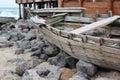 Broken wooden boat on the sea Royalty Free Stock Photo