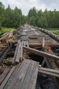 Broken wooden bridge in Russia Royalty Free Stock Photo