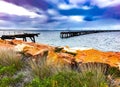 Broken wooden jetty in esperance Western australia Royalty Free Stock Photo