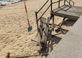 Broken wooden steps leading to beach Royalty Free Stock Photo