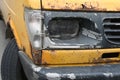 Broken yellow car. The van crashed. close-up Royalty Free Stock Photo