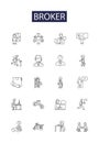 Broker line vector icons and signs. Trader, Dealer, Intermediary, Agent, Custodian, Arbitrageur, Brokerage, Exchange Royalty Free Stock Photo