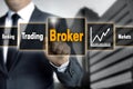 Broker touchscreen is operated by businessman