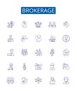 Brokerage line icons signs set. Design collection of Brokerage, Trading, Broker, Firms, Securities, Bonds, Stocks
