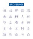 Brokerage line icons signs set. Design collection of Brokerage, Trading, Broker, Firms, Securities, Bonds, Stocks