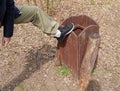 Broking Trash Bin by Vandal, Damaging Wooden Trash Can