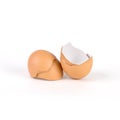 Brokken and cracked egg shell on white background