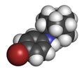 Bromantane asthenia drug molecule. Also used in sports doping. 3D rendering. Atoms are represented as spheres with conventional Royalty Free Stock Photo