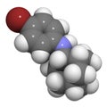 Bromantane asthenia drug molecule. Also used in sports doping. 3D rendering. Atoms are represented as spheres with conventional. Royalty Free Stock Photo