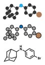 Bromantane asthenia drug molecule. Stylized 2D renderings and conventional skeletal formula. Also used in sports doping. Royalty Free Stock Photo