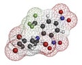 Bromethalin rodenticide molecule rat poison. 3D rendering. Atoms are represented as spheres with conventional color coding:.