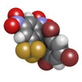Bromethalin rodenticide molecule (rat poison). 3D rendering. Atoms are represented as spheres with conventional color coding: