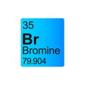 Bromine chemical element of Mendeleev Periodic Table on blue background.