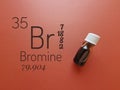 Bromine, a chemical element of the periodic table with the symbol Br, and reddish-brown liquid bromine solution. Royalty Free Stock Photo