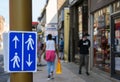 Walk on the left sign in Bromley High Street during the coronavirus pandemic.