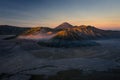 Bromo active volcano mountain landscape at sunrise, East Java, I Royalty Free Stock Photo