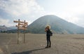 Bromo, Indonesia - September 7, 2019 : A Woman walks around mount Bromo Indonesia Royalty Free Stock Photo