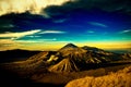 Bromo Mountain under cloudy blue sky Royalty Free Stock Photo