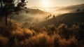 The Bromo mountains landscape during a heavy misty morning with a hint of golden hour is a stunning and atmospheric image that cap