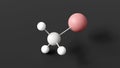 bromomethane molecule, molecular structure, methyl bromide, ball and stick 3d model, structural chemical formula with colored
