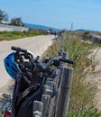 Brompton folding bike seaside view.