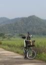 The Brompton green edition bike in paddy field around Pronosutan, Kulonprogo.