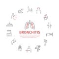 Bronchitis banner. Symptoms, Treatment. Line icons set. Vector signs for web graphics.