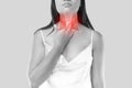 Women suffer from neck pain due to inflamed throat muscles Royalty Free Stock Photo