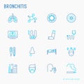 Bronchitis thin line icons set